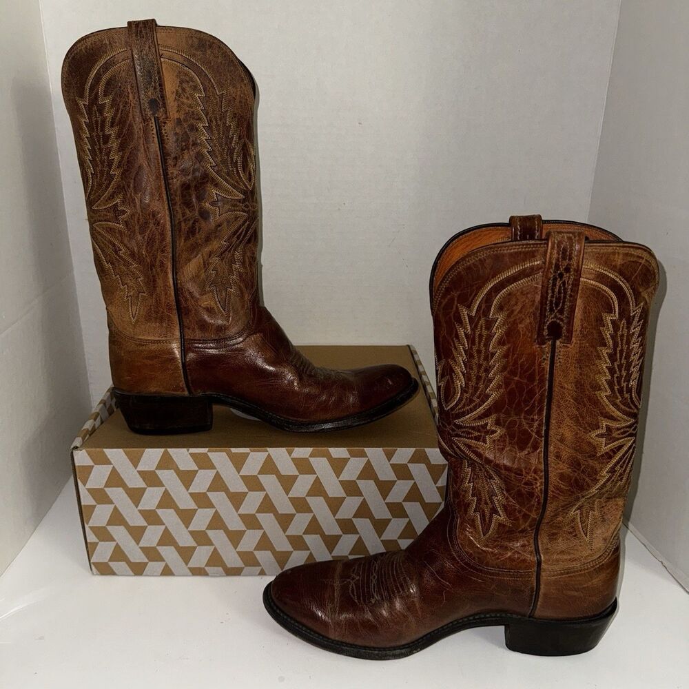 Lucchese 1883 Crayton N1547R Mad Dog Goat Leather Cowboy Boots Mens 10 D USA